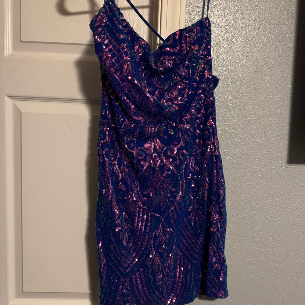 Windsor Blue and Purple Formal Mini Dress